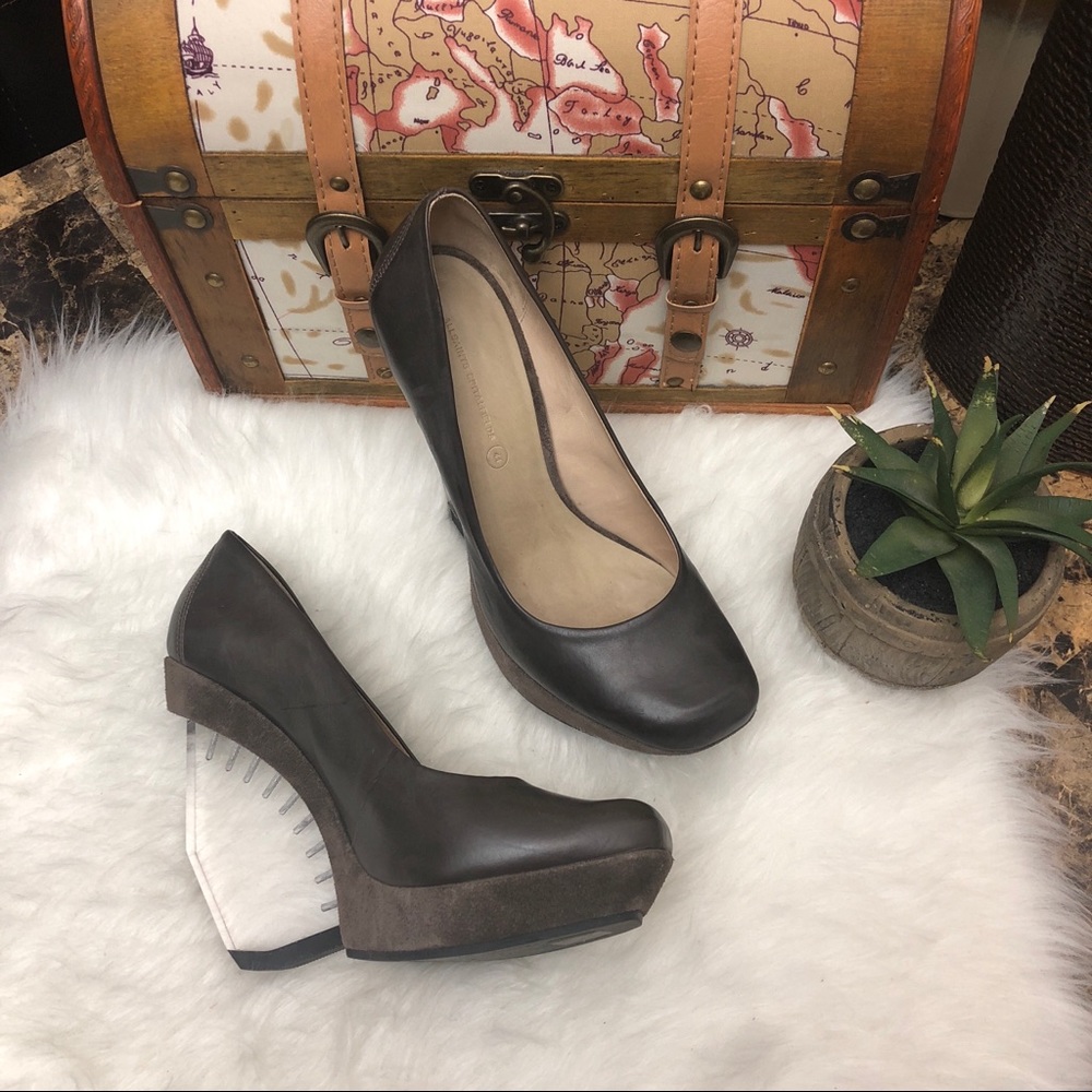 ALL SAINTS Ovid Lucite Perspex Wedge Heels Brown
